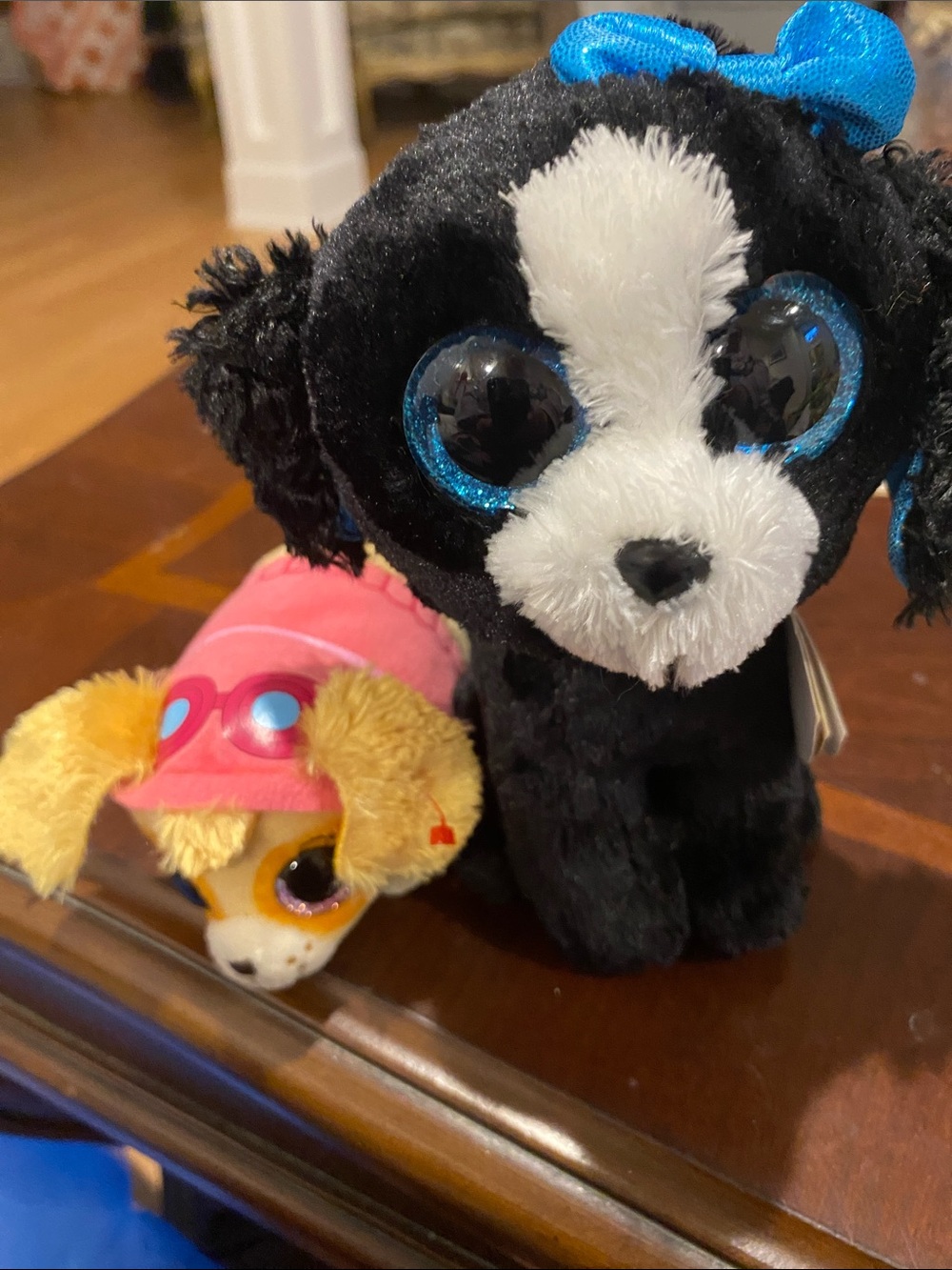 Ty Plush Black and White Puppy with Blue Accents